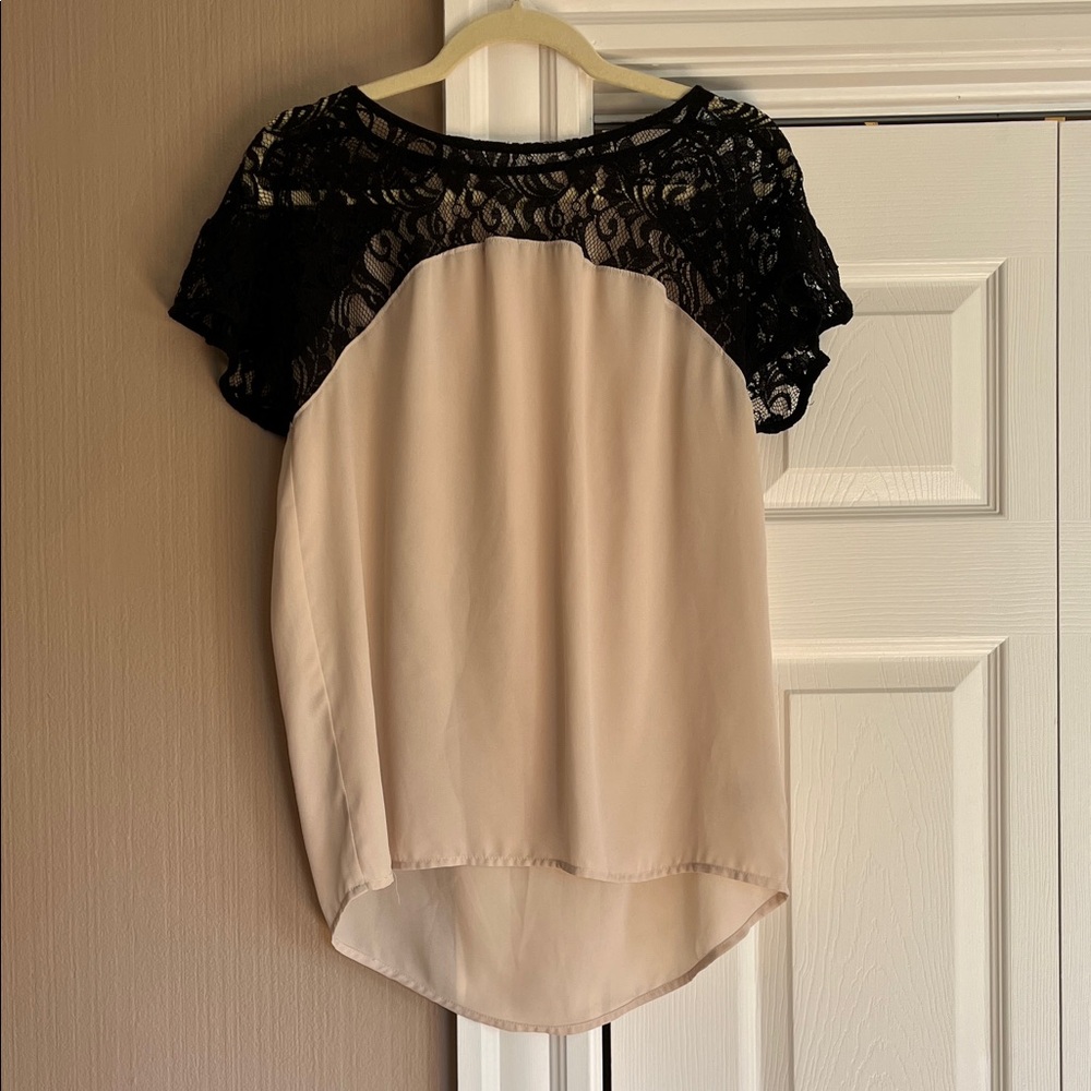 Maeve Black Lace and Cream Sheer Blouse